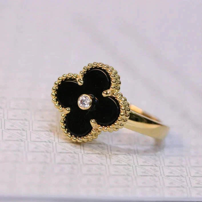 [Resenly Jewelry]CLOVER ONYX RING GOLD DIAMOND