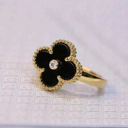 [Resenly Jewelry]CLOVER ONYX RING GOLD DIAMOND