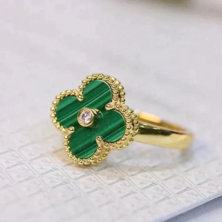 [Resenly Jewelry]CLOVER MALACHITE RING GOLD DIAMOND