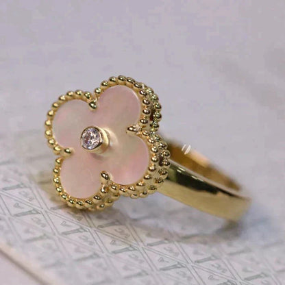 [Resenly Jewelry]CLOVER PINK MOP RING GOLD DIAMOND