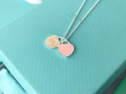 [Resenly Jewelry]DOUBLE HEART PEDANT SILVER NECKLACE
