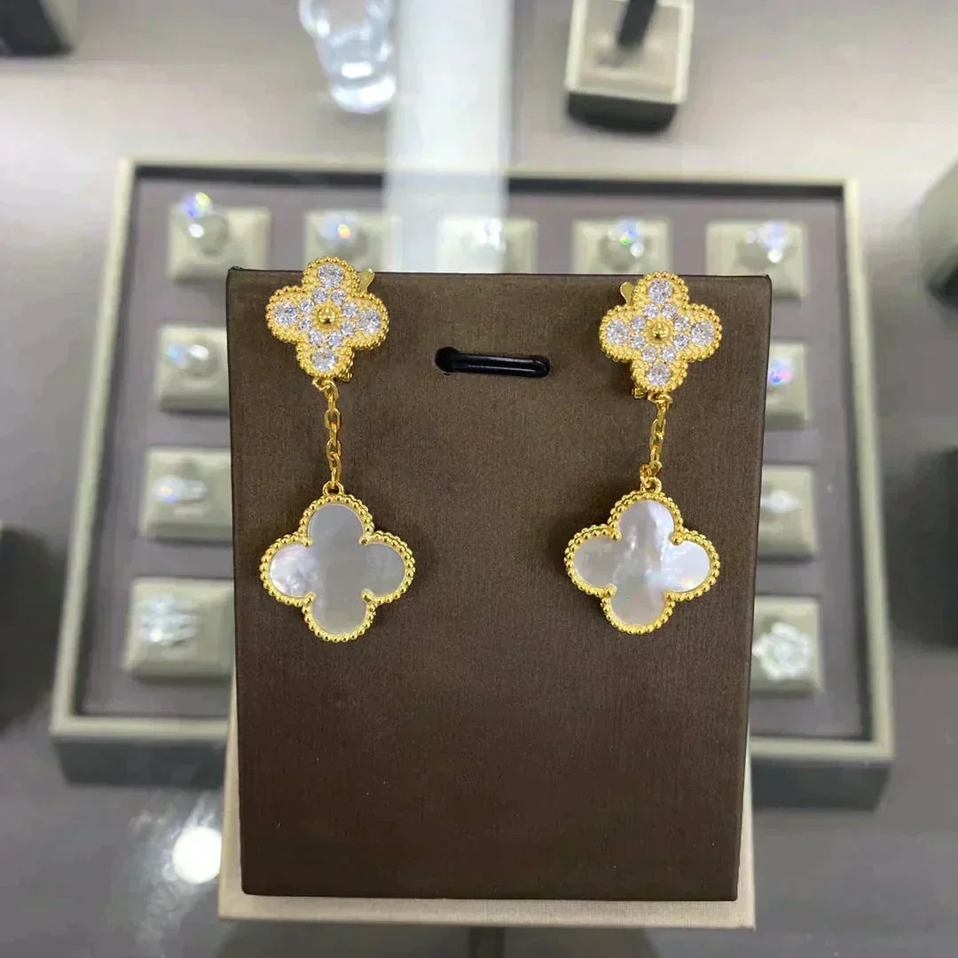 [Resenly Jewelry]CLOVER  2 MOTIFS  DIAMOND  EARRINGS (MULTIPLE CHOICESç´