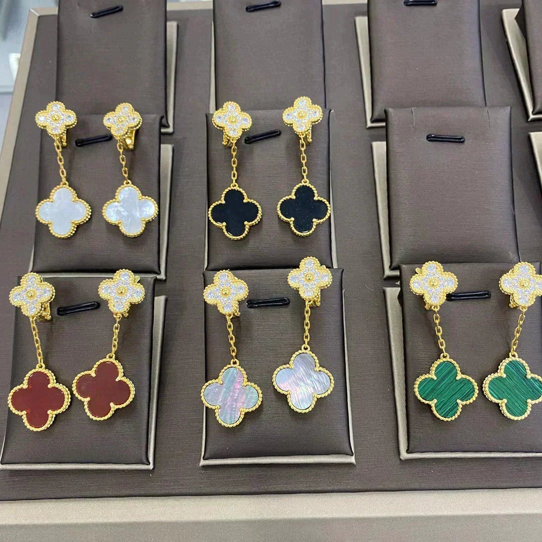 [Resenly Jewelry]CLOVER  2 MOTIFS  DIAMOND  EARRINGS (MULTIPLE CHOICESç´