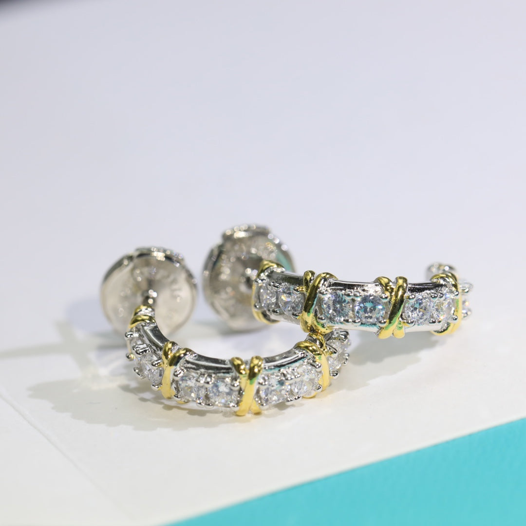 [Resenly Jewelry]TWENTY STONE HOOP GOLD EARRINGS