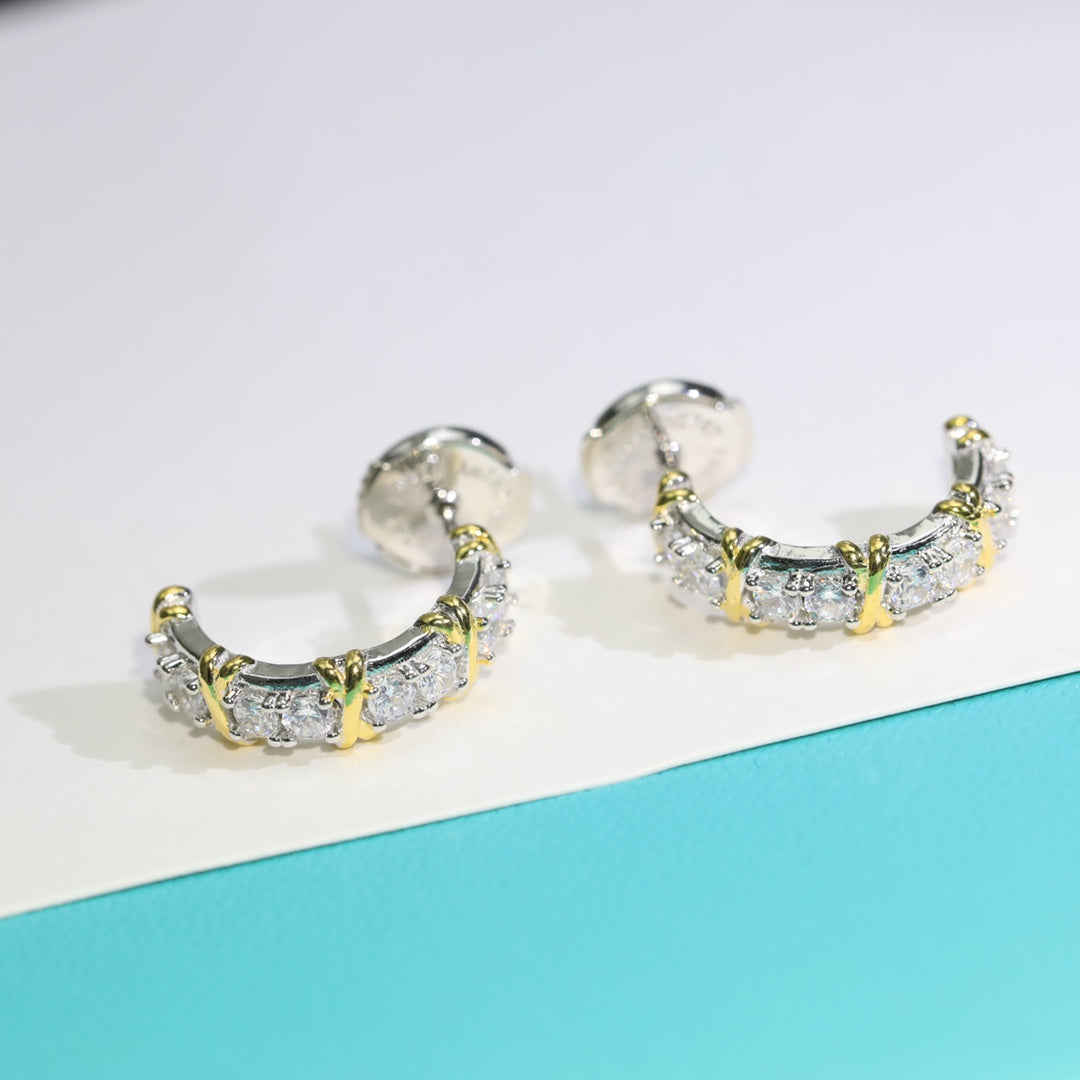[Resenly Jewelry]TWENTY STONE HOOP GOLD EARRINGS