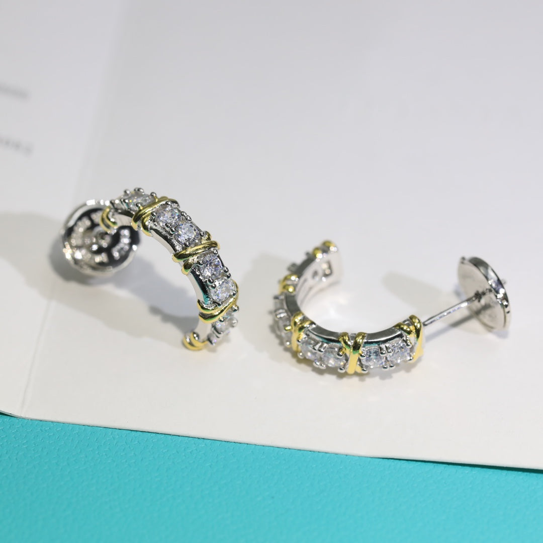 [Resenly Jewelry]TWENTY STONE HOOP GOLD EARRINGS