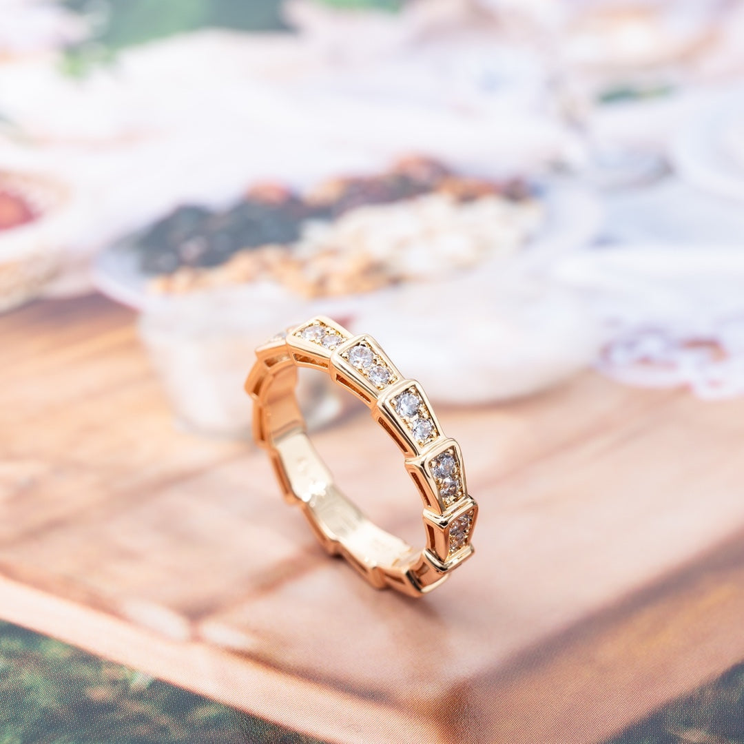 [Resenly Jewelry]SERPENTI RING PINK GOLD DIAMOND PAVED 3MM