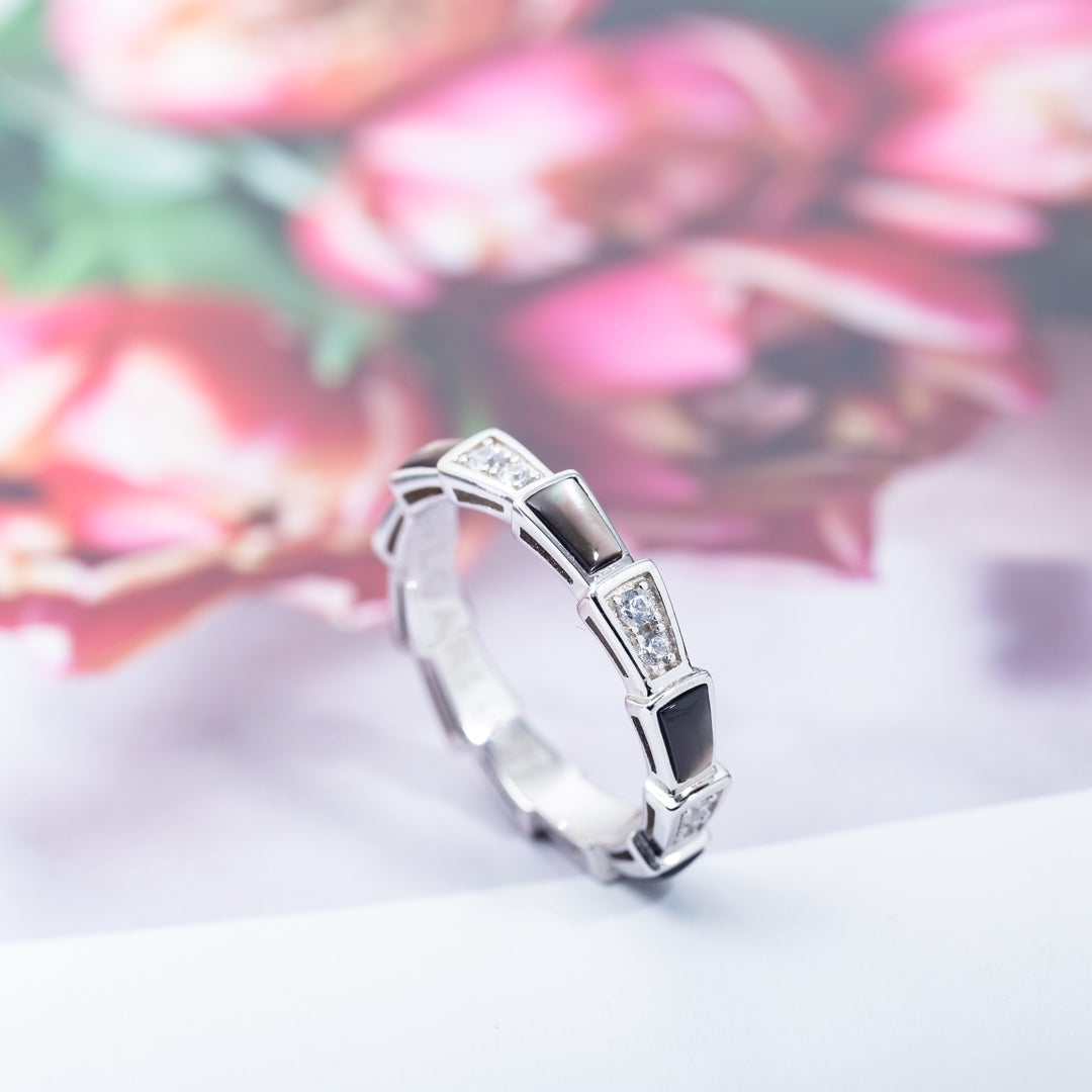 [Resenly Jewelry]SERPENTI RING SILVER  DIAMOND BLACK MOP 3MM