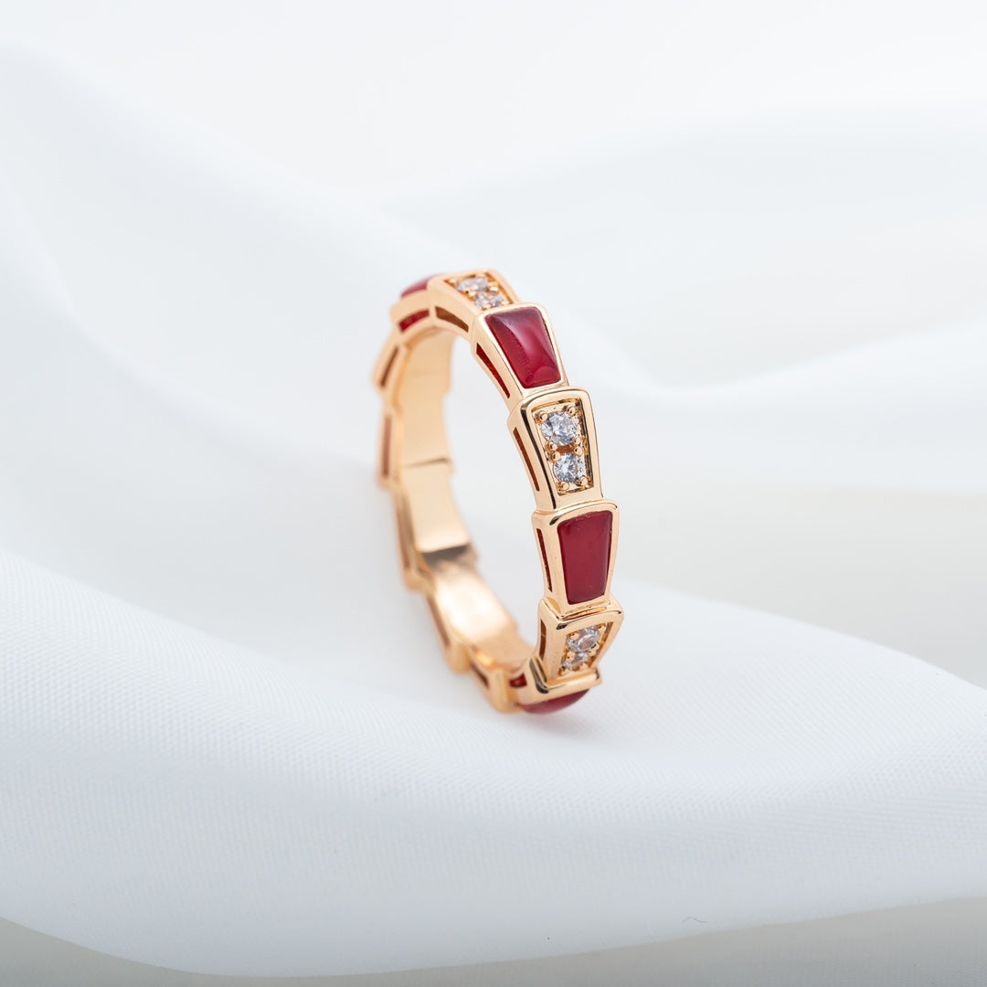 [Resenly Jewelry]SERPENTI RING PINK GOLD CARNELIAN DIAMOND 3MM