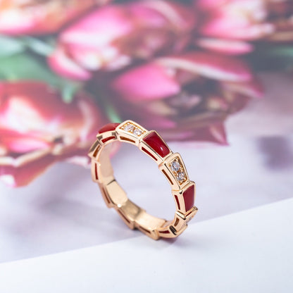 [Resenly Jewelry]SERPENTI RING PINK GOLD CARNELIAN DIAMOND 3MM