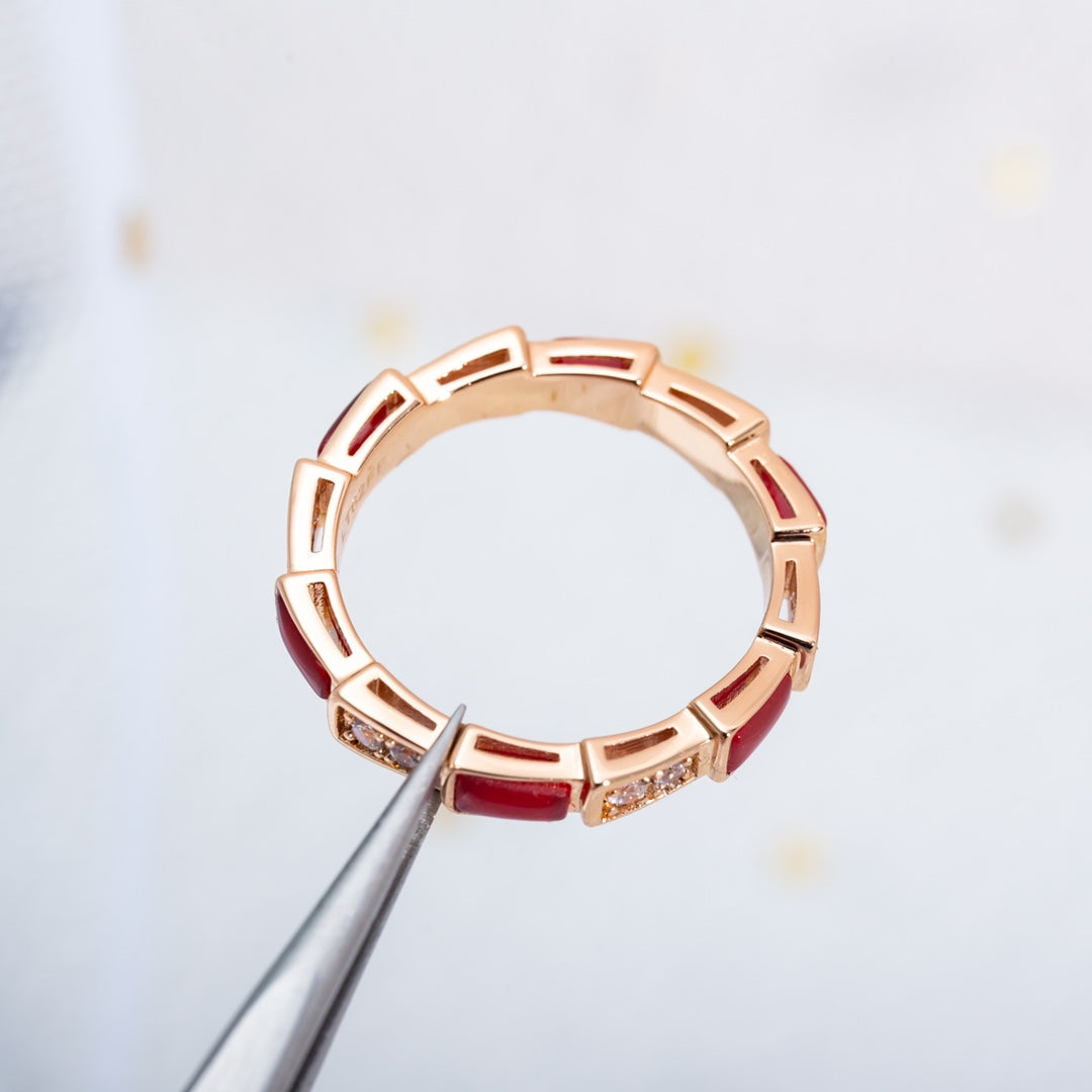 [Resenly Jewelry]SERPENTI RING PINK GOLD CARNELIAN DIAMOND 3MM