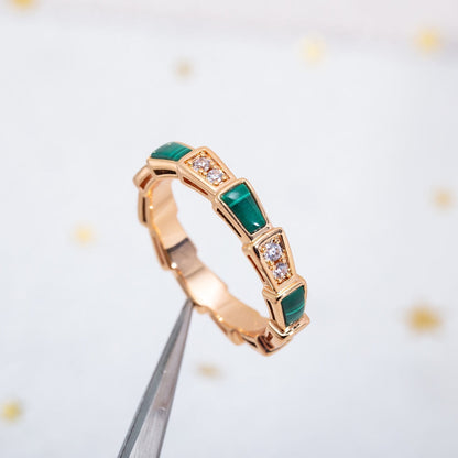 [Resenly Jewelry]SERPENTI RING PINK GOLD MALACHITE DIAMOND 3MM