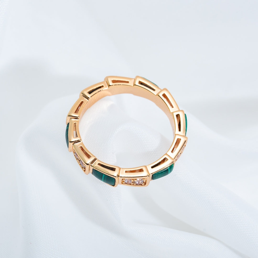[Resenly Jewelry]SERPENTI RING PINK GOLD MALACHITE DIAMOND 3MM