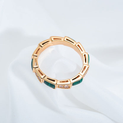 [Resenly Jewelry]SERPENTI RING PINK GOLD MALACHITE DIAMOND 3MM