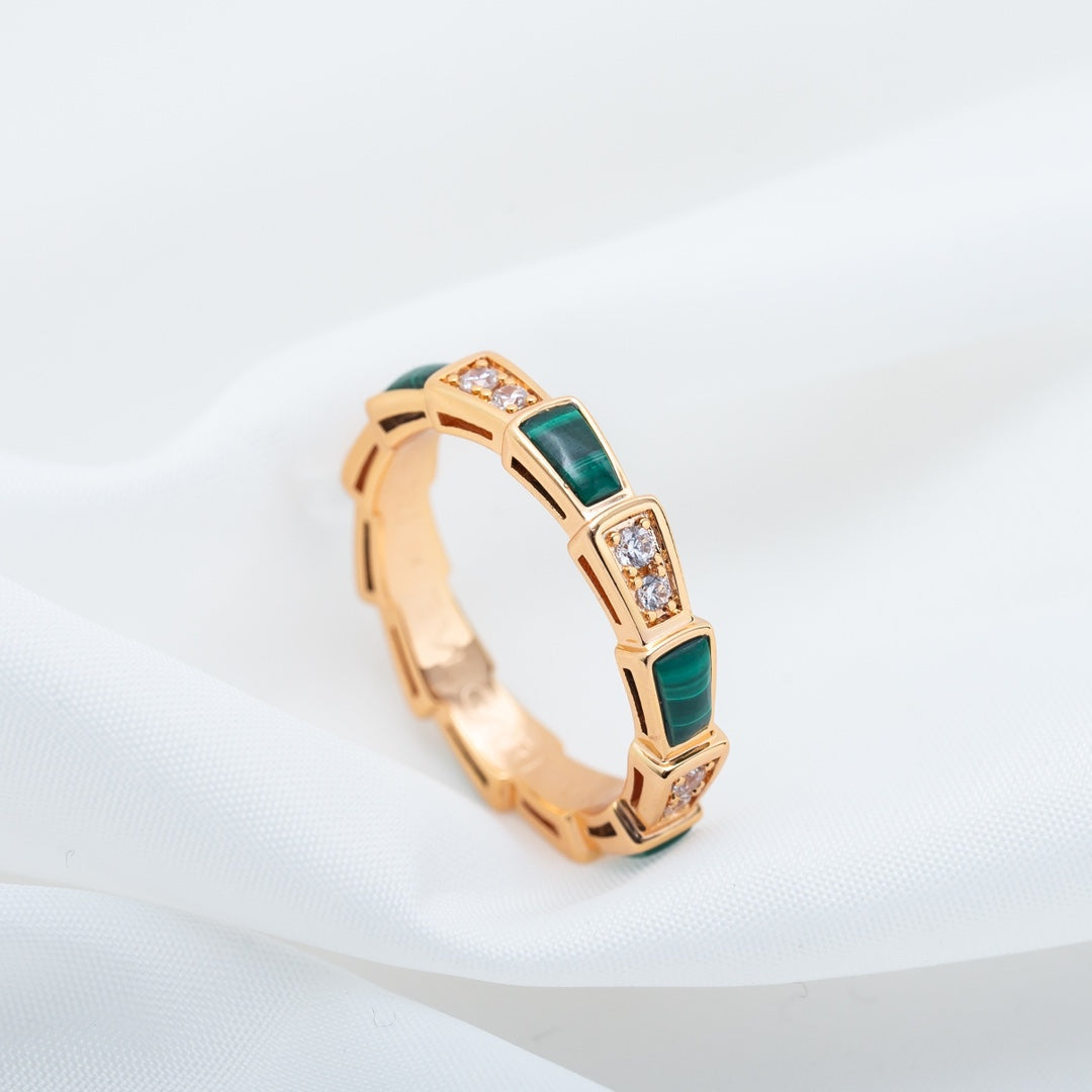 [Resenly Jewelry]SERPENTI RING PINK GOLD MALACHITE DIAMOND 3MM