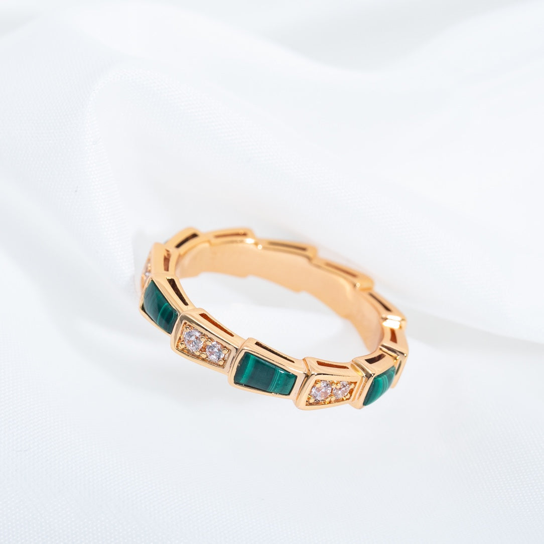 [Resenly Jewelry]SERPENTI RING PINK GOLD MALACHITE DIAMOND 3MM