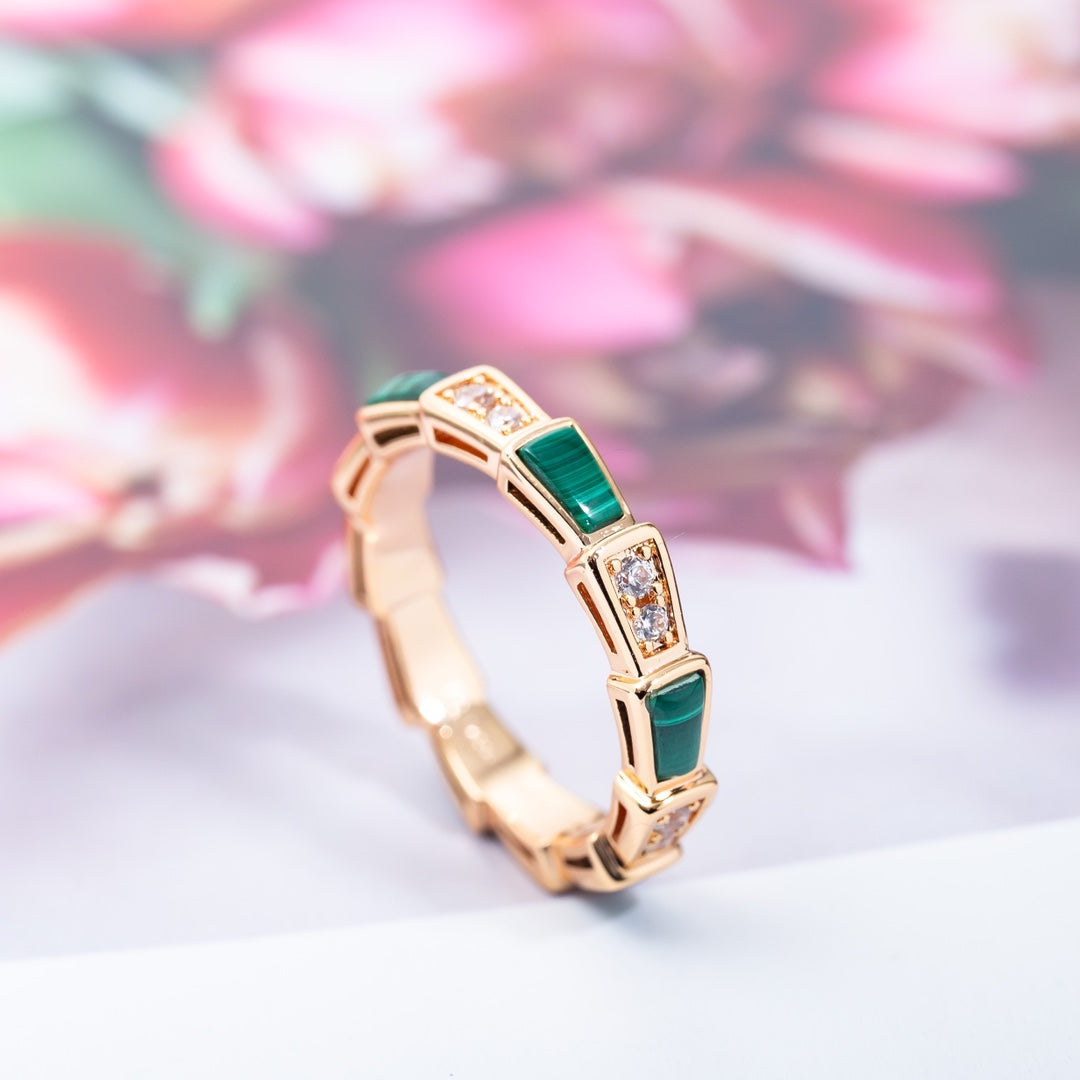 [Resenly Jewelry]SERPENTI RING PINK GOLD MALACHITE DIAMOND 3MM