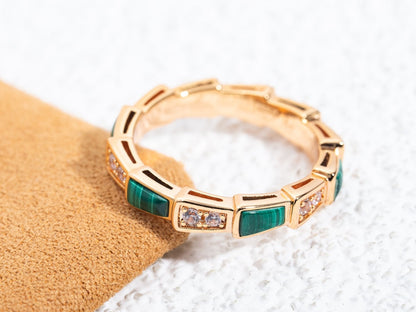 [Resenly Jewelry]SERPENTI RING PINK GOLD MALACHITE DIAMOND 3MM
