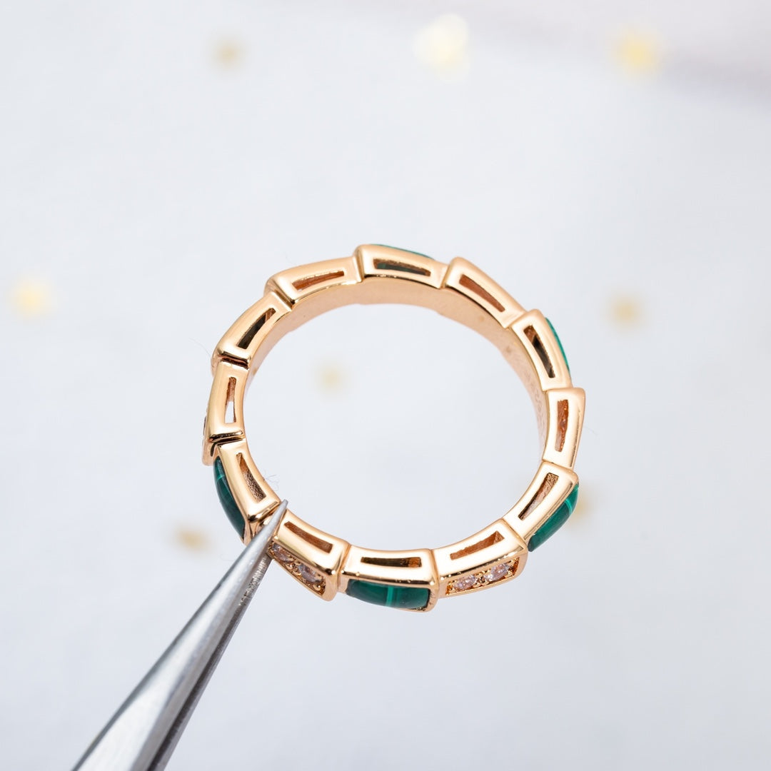 [Resenly Jewelry]SERPENTI RING PINK GOLD MALACHITE DIAMOND 3MM