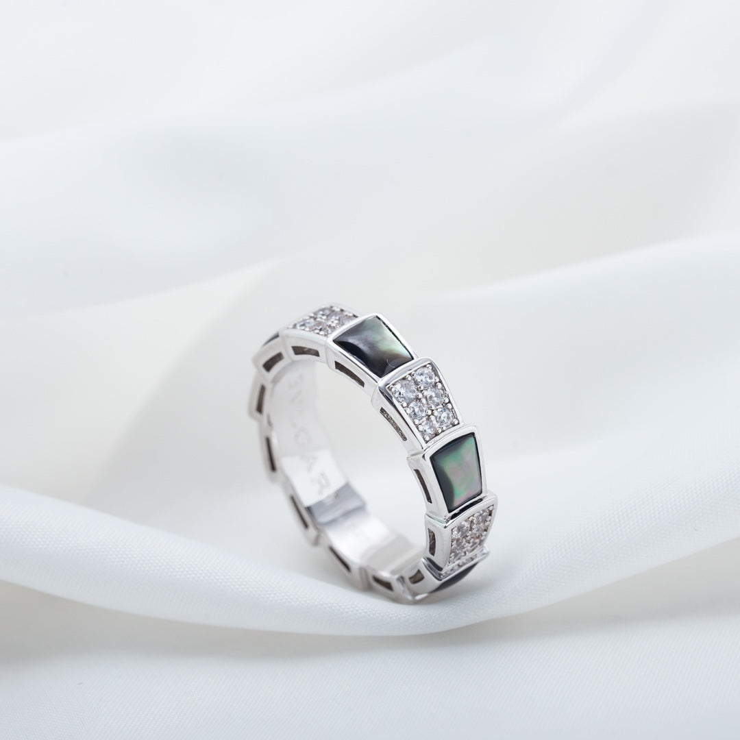 [Resenly Jewelry]SERPENTI RING SILVER DIAMOND BLACK MOP 4MM