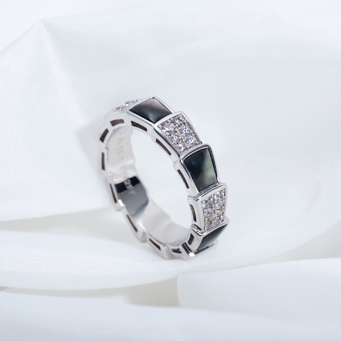 [Resenly Jewelry]SERPENTI RING SILVER DIAMOND BLACK MOP 4MM