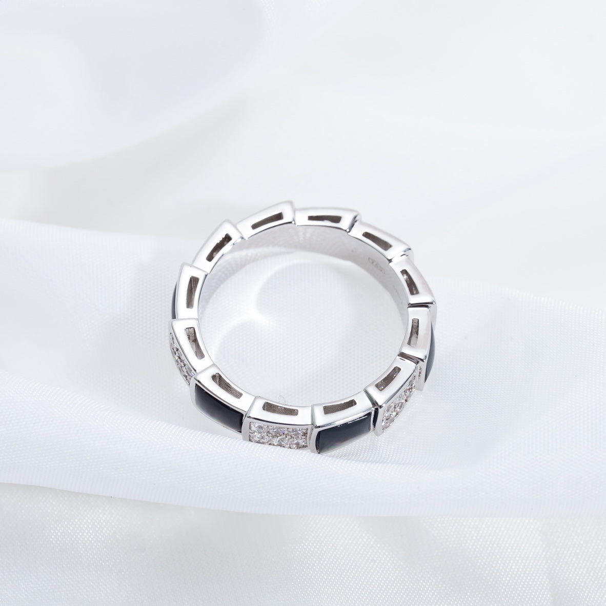 [Resenly Jewelry]SERPENTI RING SILVER DIAMOND BLACK MOP 4MM