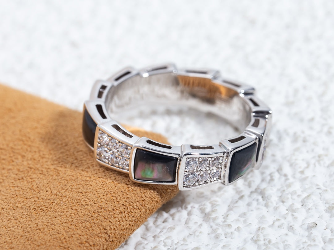 [Resenly Jewelry]SERPENTI RING SILVER DIAMOND BLACK MOP 4MM