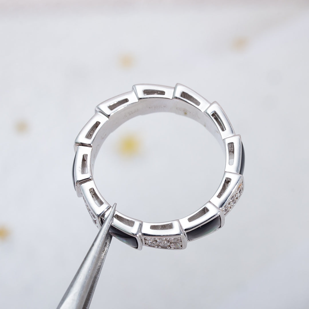 [Resenly Jewelry]SERPENTI RING SILVER DIAMOND BLACK MOP 4MM