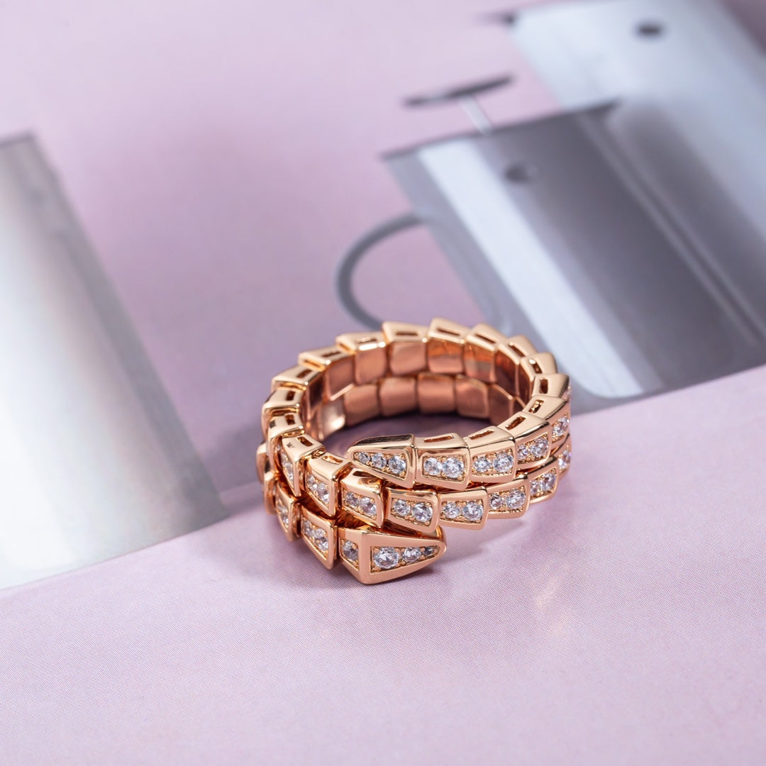 [Resenly Jewelry]SERPENTI RING PINK GOLD DIAMOND DOUBLE ROW