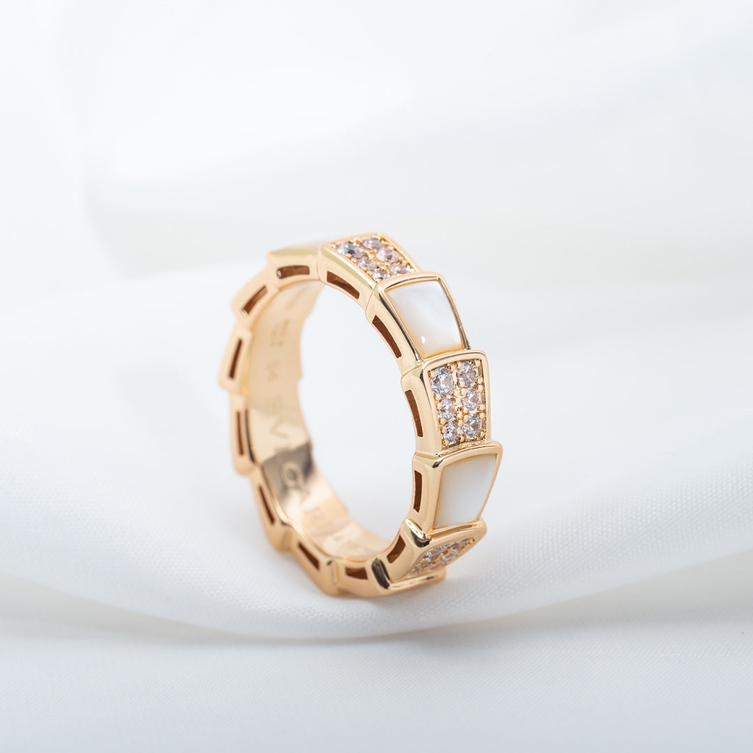 [Resenly Jewelry]SERPENTI RING PINK GOLD MOP DIAMOND PAVED 4MM