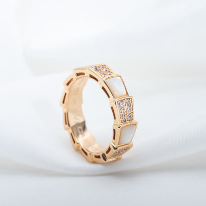 [Resenly Jewelry]SERPENTI RING PINK GOLD MOP DIAMOND PAVED 4MM