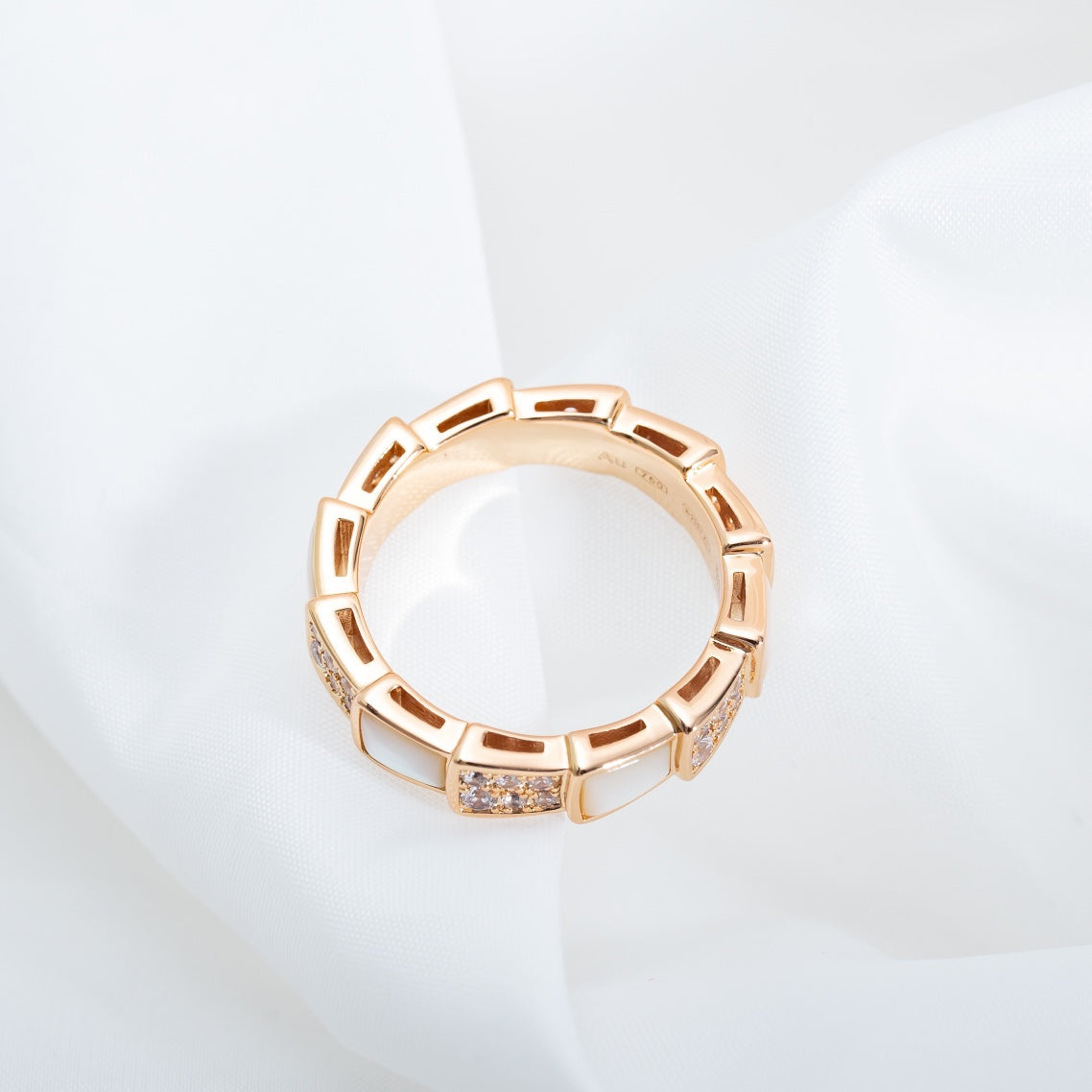 [Resenly Jewelry]SERPENTI RING PINK GOLD MOP DIAMOND PAVED 4MM