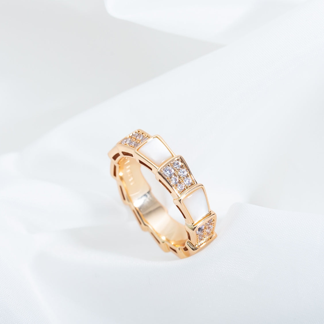 [Resenly Jewelry]SERPENTI RING PINK GOLD MOP DIAMOND PAVED 4MM