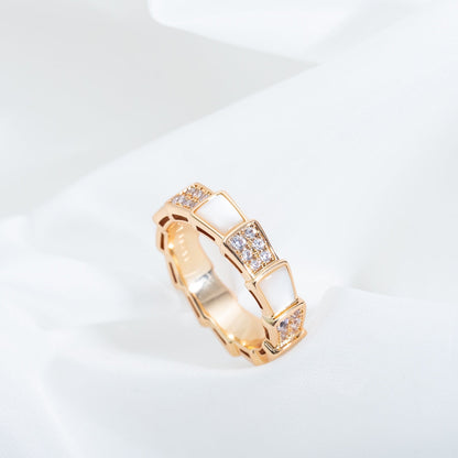 [Resenly Jewelry]SERPENTI RING PINK GOLD MOP DIAMOND PAVED 4MM