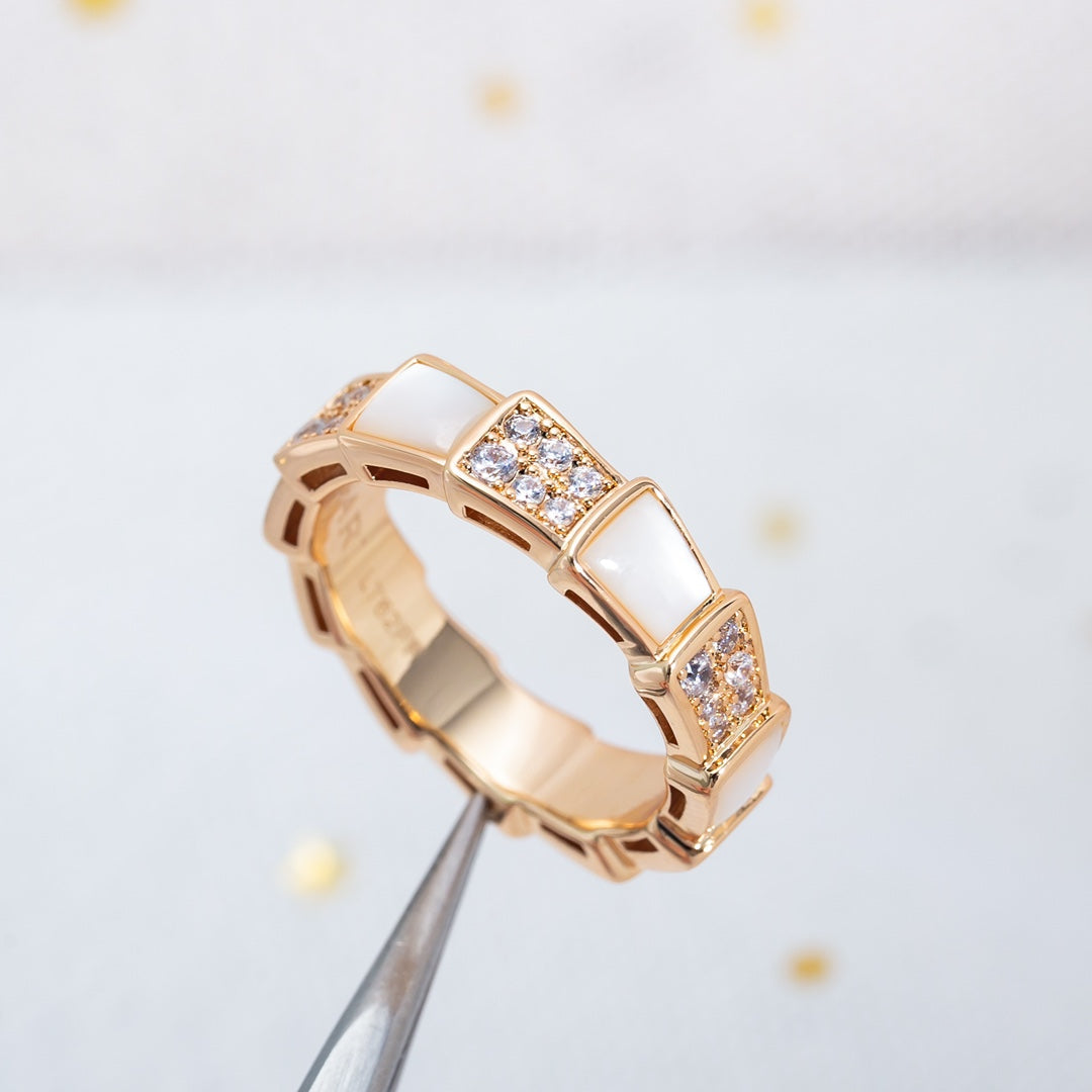 [Resenly Jewelry]SERPENTI RING PINK GOLD MOP DIAMOND PAVED 4MM