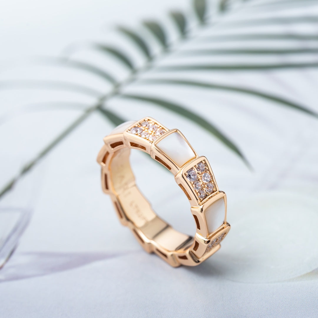 [Resenly Jewelry]SERPENTI RING PINK GOLD MOP DIAMOND PAVED 4MM