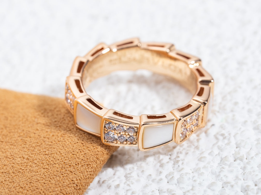 [Resenly Jewelry]SERPENTI RING PINK GOLD MOP DIAMOND PAVED 4MM