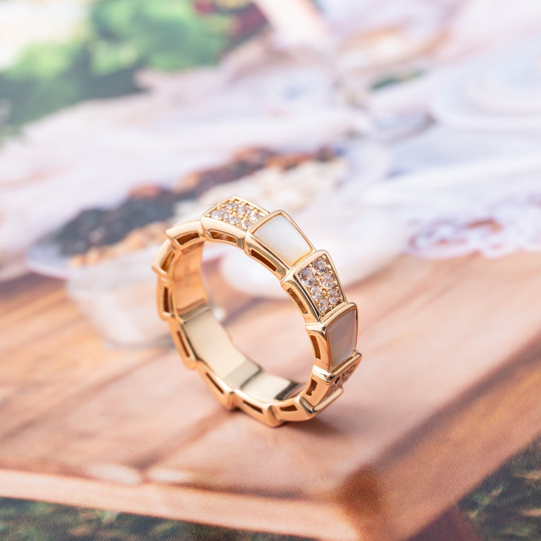 [Resenly Jewelry]SERPENTI RING PINK GOLD MOP DIAMOND PAVED 4MM