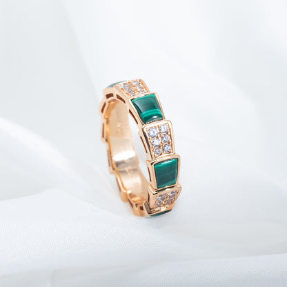 [Resenly Jewelry]SERPENTI RING PINK GOLD MALACHITE DIAMOND PAVED 4MM