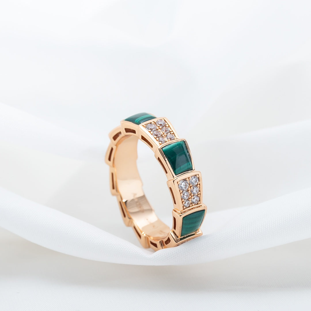 [Resenly Jewelry]SERPENTI RING PINK GOLD MALACHITE DIAMOND PAVED 4MM
