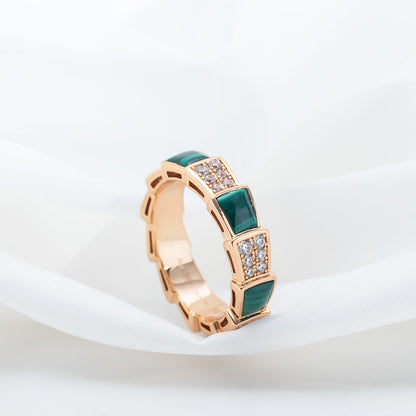 [Resenly Jewelry]SERPENTI RING PINK GOLD MALACHITE DIAMOND PAVED 4MM
