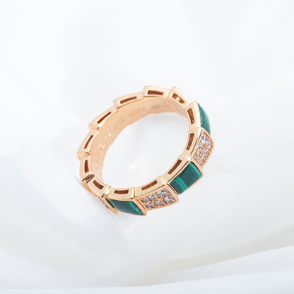[Resenly Jewelry]SERPENTI RING PINK GOLD MALACHITE DIAMOND PAVED 4MM