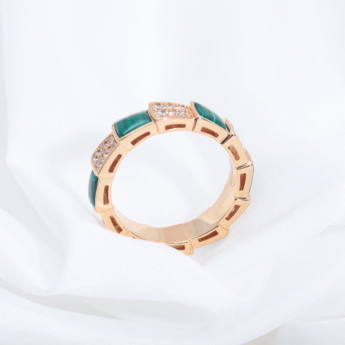[Resenly Jewelry]SERPENTI RING PINK GOLD MALACHITE DIAMOND PAVED 4MM