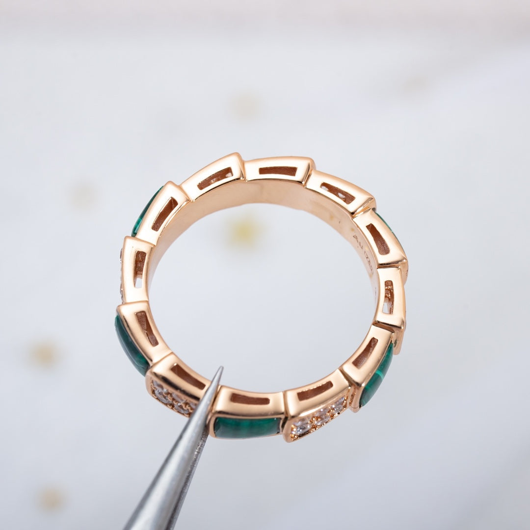 [Resenly Jewelry]SERPENTI RING PINK GOLD MALACHITE DIAMOND PAVED 4MM