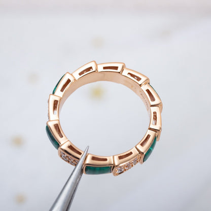 [Resenly Jewelry]SERPENTI RING PINK GOLD MALACHITE DIAMOND PAVED 4MM
