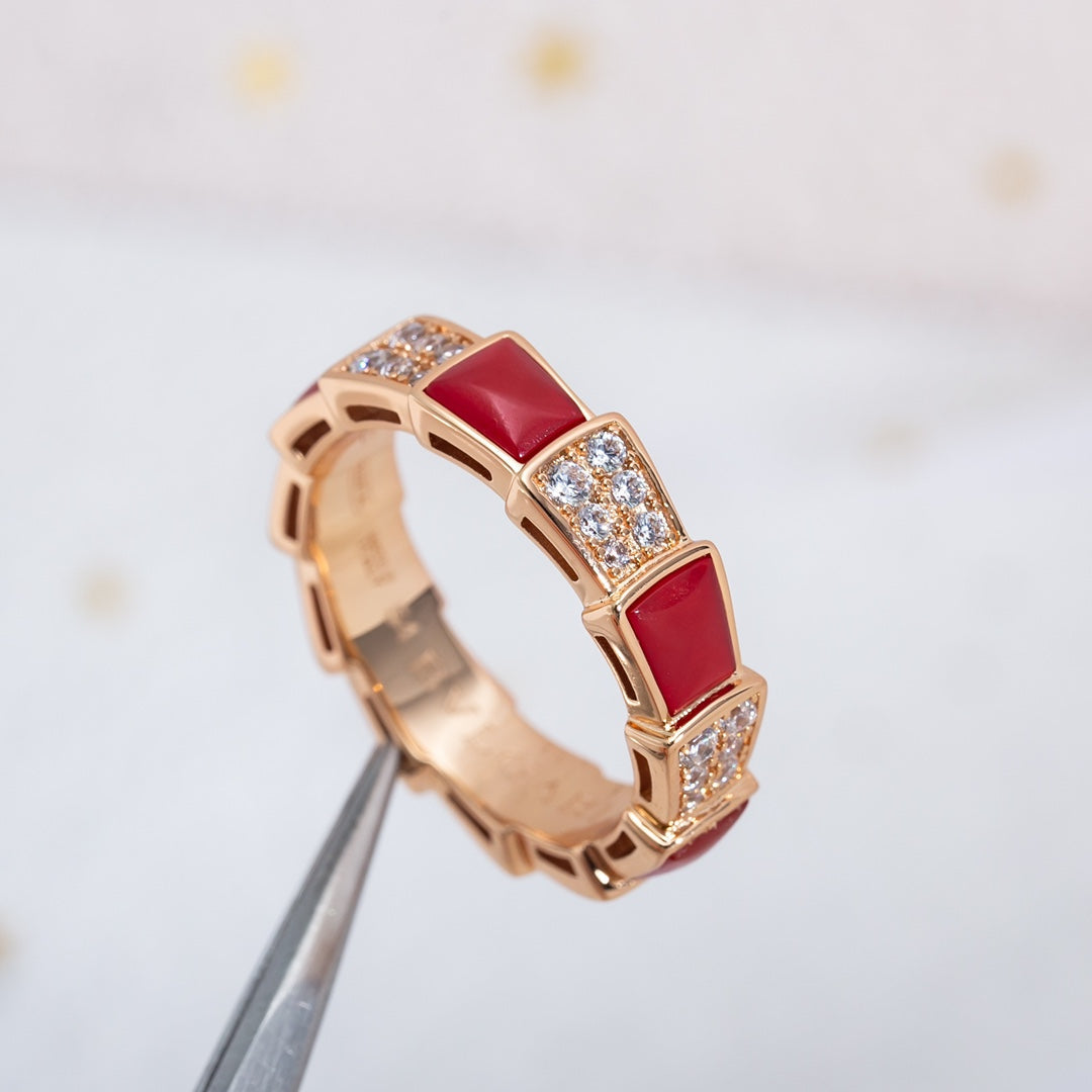[Resenly Jewelry]SERPENTI RING PINK GOLD CARNELIAN DIAMOND PAVED 4MM