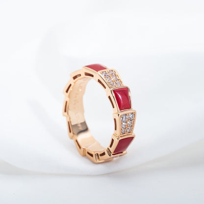 [Resenly Jewelry]SERPENTI RING PINK GOLD CARNELIAN DIAMOND PAVED 4MM