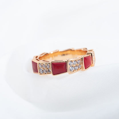 [Resenly Jewelry]SERPENTI RING PINK GOLD CARNELIAN DIAMOND PAVED 4MM