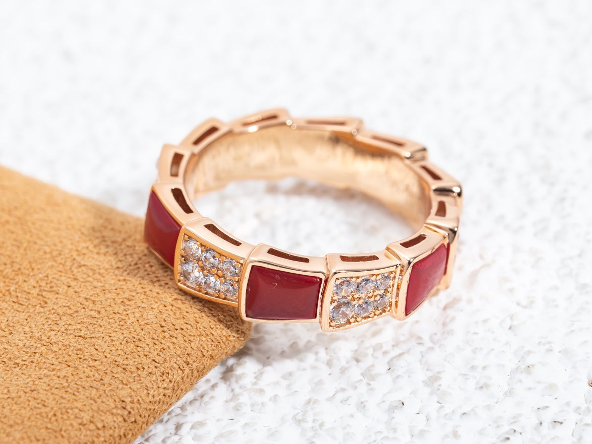 [Resenly Jewelry]SERPENTI RING PINK GOLD CARNELIAN DIAMOND PAVED 4MM