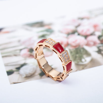 [Resenly Jewelry]SERPENTI RING PINK GOLD CARNELIAN DIAMOND PAVED 4MM